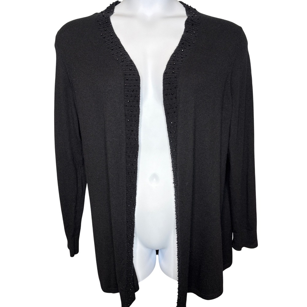 Talbots Woman Black Beaded Trim Open Front Cardigan Sz 1X Sophisticated Career